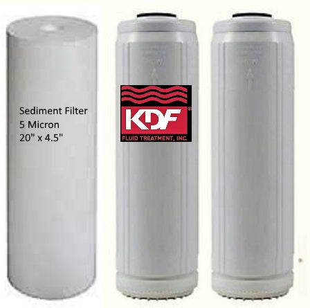 3 PC Big Blue Replacement Filter Set - Sediment/KDF55-85 GAC Carbon/BoneChar-Catalytic Carbon 20" x 4.5"