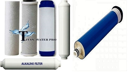 6 pc RO Water Filter/Membrane Replacement Set includes Post Alkaline Stage - 50GPD Membrane