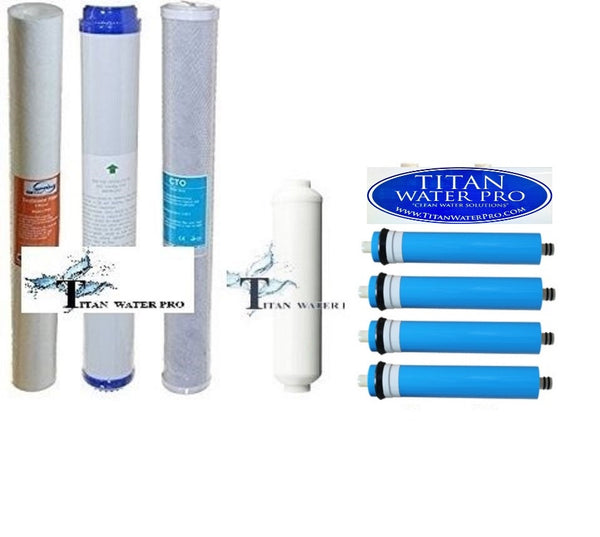 Water Filters Replacement Set Sediment, GAC, Carbon Block, 4 x 200 GPD Membrane (800 GPD RO Systems)