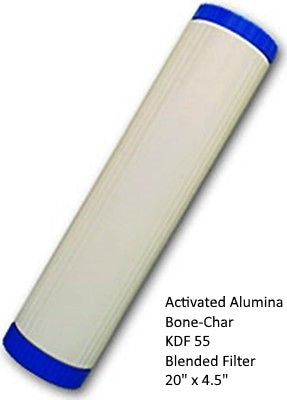 Big Blue Water Filter 20"X4.5" Blended Bone-Char, Activated Alumina, KDF 55 Media (Fluoride Removal)