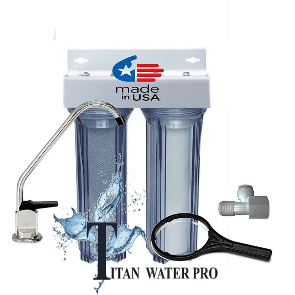 Under Sink Water Filter System - Sediment & Carbon Filter, 2 Stage-Clear Housing
