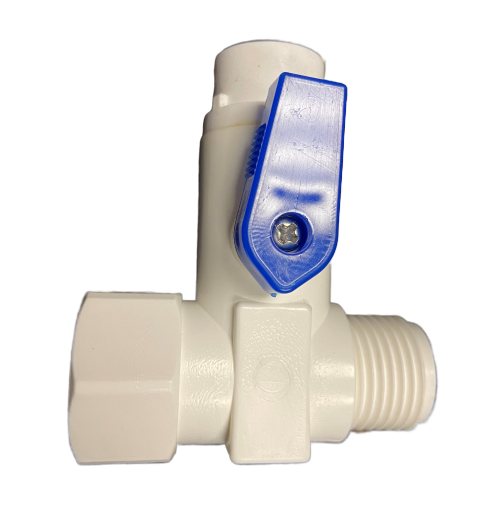 PVC Feed Water Adapter, 1/2"MIP x 1/2" FIP, 1/4" Tube OD Quick Connect with Shut Off Lever