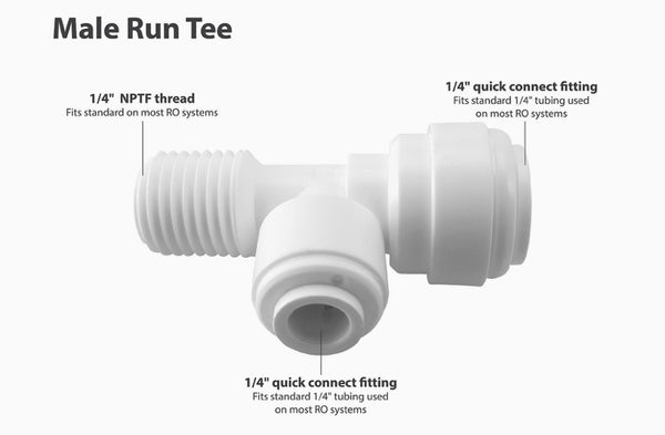 Male Run Tee 1/4" Quick Connection Fitting Parts for Water Filters/Reverse Osmosis RO Systems