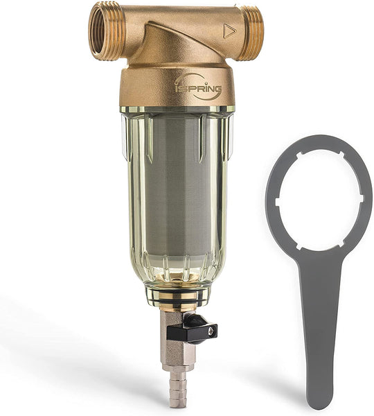 WSP-50 Reusable Whole House Spin Down Sediment Water Filter, 50 Micron Flushable Prefilter Filtration, 1" MNPT + 3/4" FNPT, Lead-Free Brass