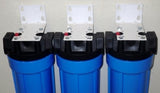 Whole house water filtration system 3 Stage - Sediment, KDF55 GAC, Carbon Block 10" Housings with Pressure Release.