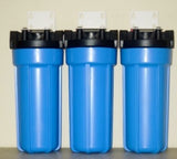 Whole house water filtration system 3 Stage - Sediment, KDF55 GAC, Carbon Block 10" Housings with Pressure Release.